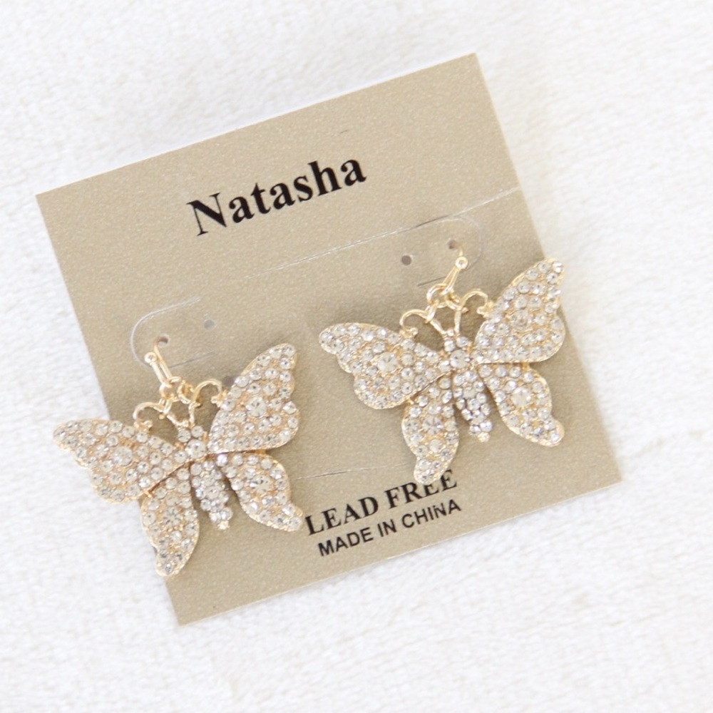 Natasha Gold Rhinestone Butterfly Earrings